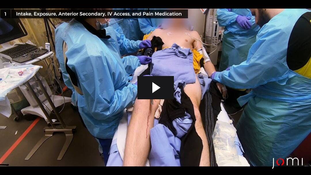 Video preload image for एक मामूली छिद्रण घाव के साथ एक स्थिर रोगी में आघात पुनर्जीवन प्रदर्शन